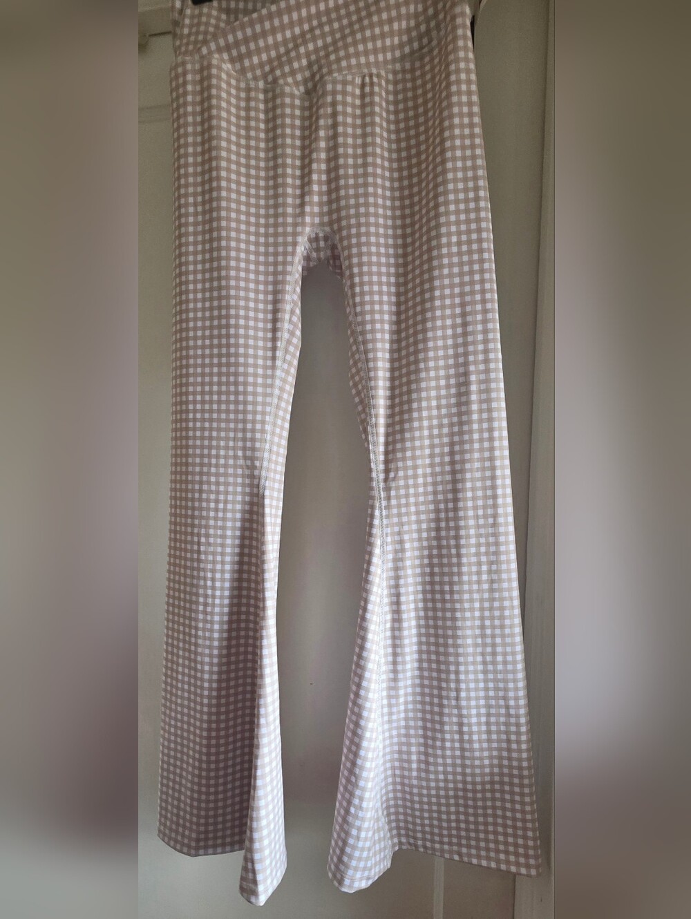 Kimberly C Gingham Print High Waist Crossover Flare Legging, Sz L